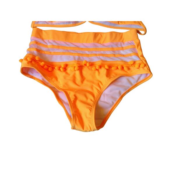 Flygo Women’s Mesh High-Waisted Bikini Set Tassel Trim Halter Top Size Med NWOT - Picture 4 of 10